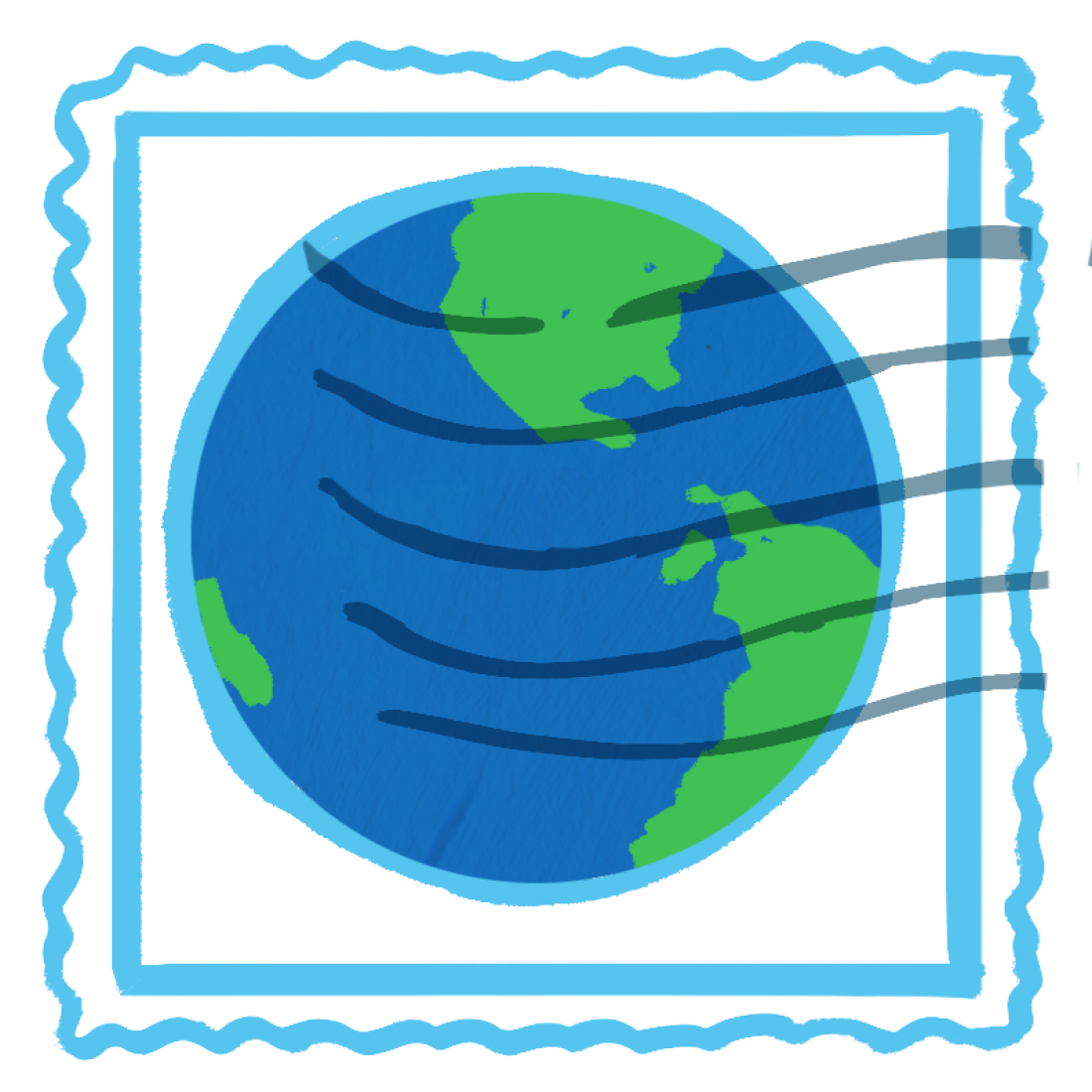 This is an illustration of a stamp with an image of the earth.